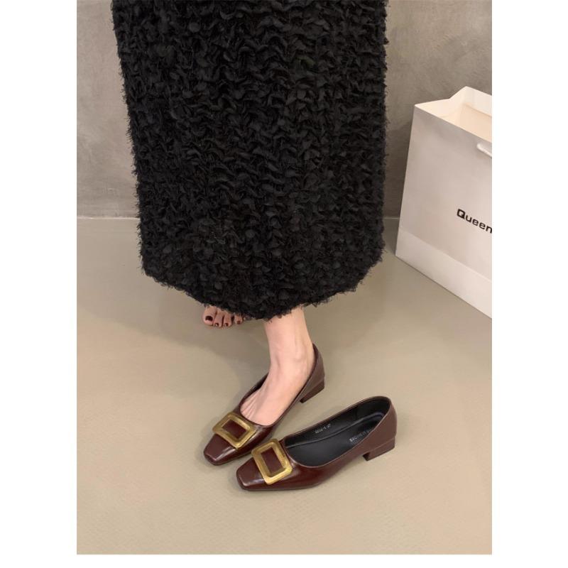 Thick Heel Square Head Single Shoes Women's Shoes New Spring and Autumn One-pedal Retro Versatile Black Commuter Shoes