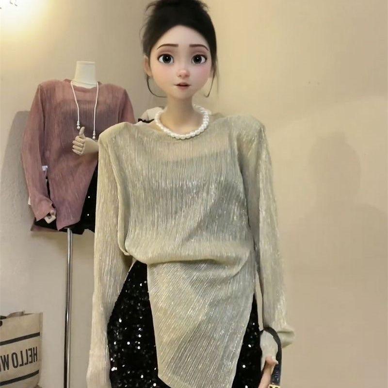Hanbok Irregular Shine Thread Sun Protection Tshirt For Autumn Casual Women