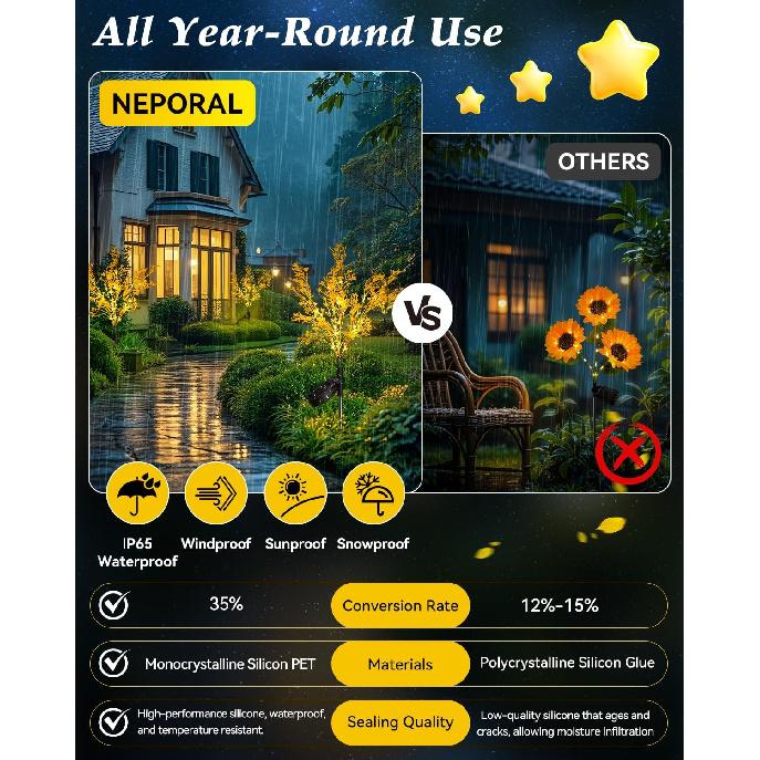 Neporal Garden Solar Lights Outdoor Waterproof IP65 4 Pack, Dusk to Dawn Golden Solar Flowers Solar Garden Lights Outdoor for Garden Decor Outdoor