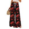Ladies' Loose And Casual Halloween Printed Wide Leg Pants With Elastic Waistband Drawstring And Pocket Pants