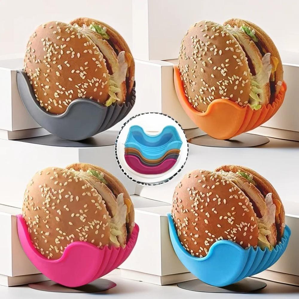 Retractable Hamburger Holders Hamburger Fixed Box Sandwich Burger Clip Rack Washable Silicone French Fry Hamburger Sauce
