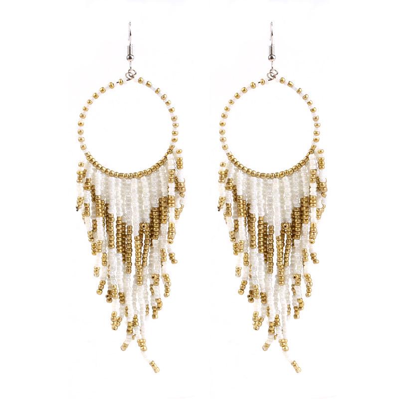 Orecchini Lunghi con Nappe di Perle Bohemian Retro Europei e Americani per Donna