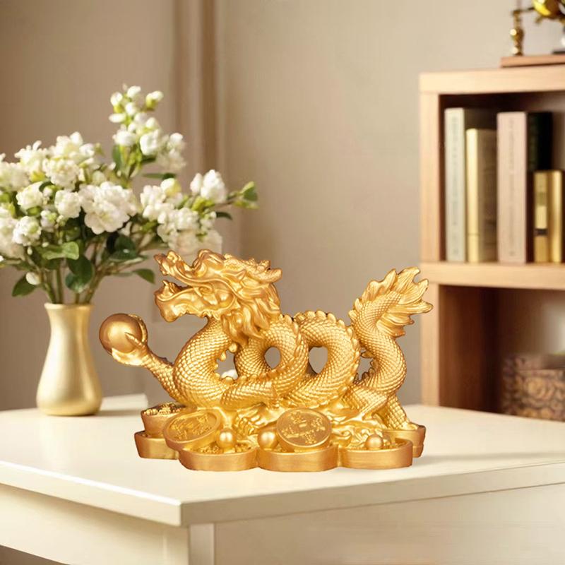 Auspicious Resin Golden Dragon Ornament For Living Room Office Wine Cabinet Craft Feng Shui Decoration