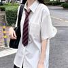 White Short Sleeved Shirts for Women Japanese College Style Versatile Loose Shirt with Tie Summer Single Breasted Blouse