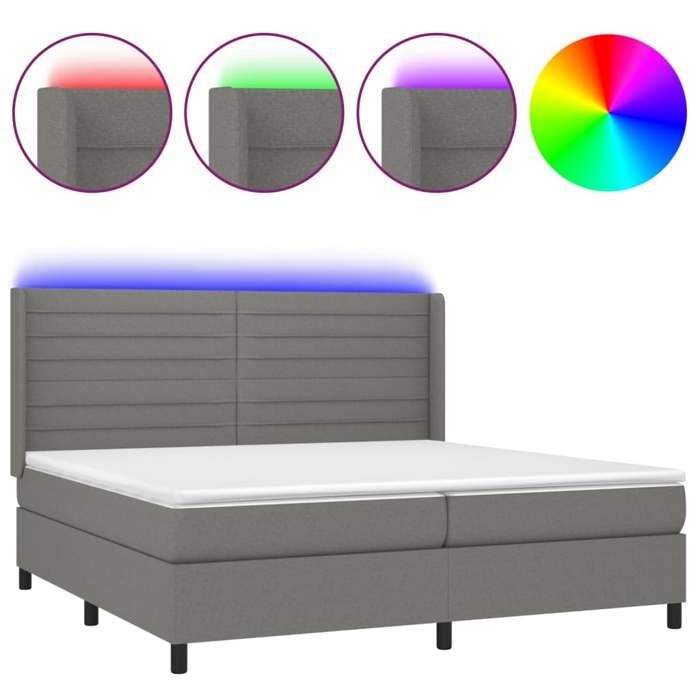 VidaXL Sommier à Lattes de Lit avec Matelas et LED, Lit Rembourré avec Tête de Lit, Lit Double, Lit Adulte de Chambre, 3138422