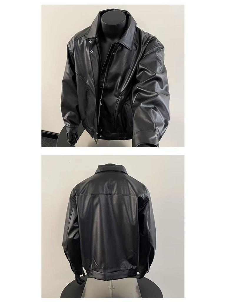 Men's Trendy American Retro PU Leather Lapel Jacket for Spring & Fall