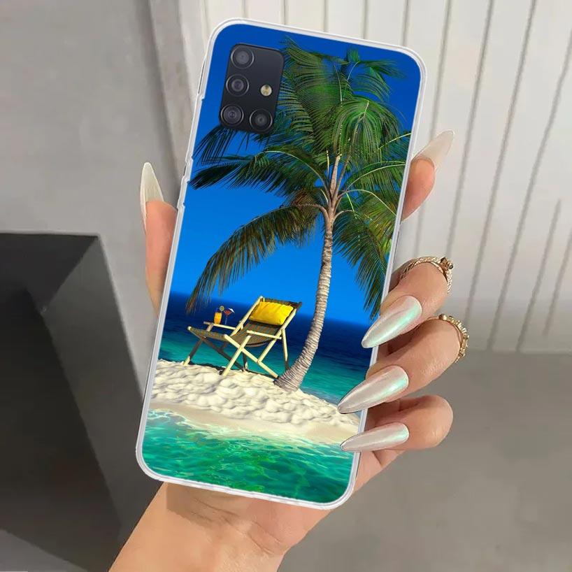 Summer Beach Sunset Sea Palm Tree Phone Case for Samsung Galaxy A52 A32 A22 A12 A02S A50S A30S A10S Note 20 Ultra 10 Plus S10 A3