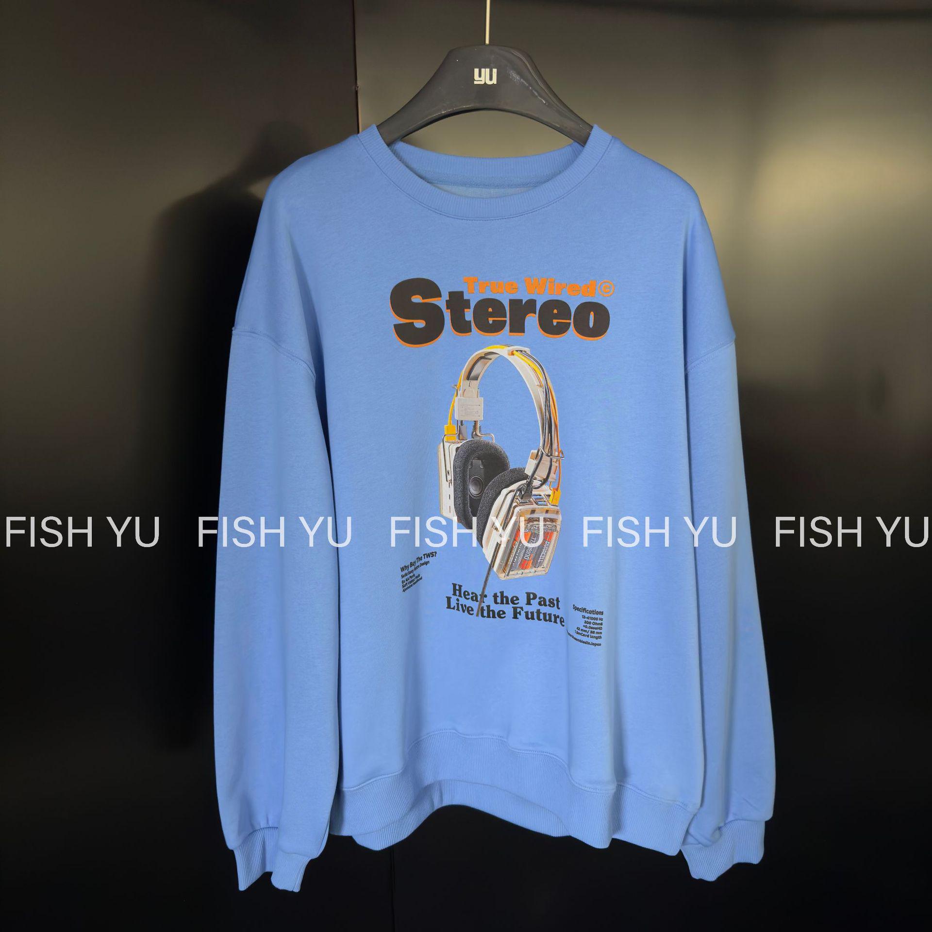 

Early Autumn Retro Headphone Print Loose Long Sleeve Women s Sweatshirt One Size