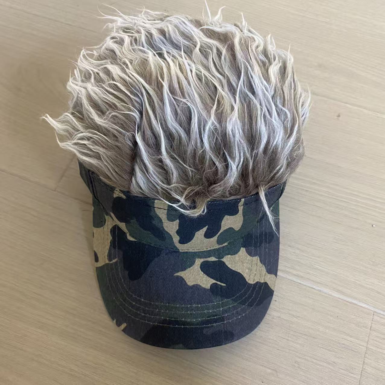 

Streetwear Casual Camouflage Visor Hat Men Women Adjustable Sun Sunshade Hip Hop Baseball Cap With Spiked Hairs Wigs Hat Adjustable