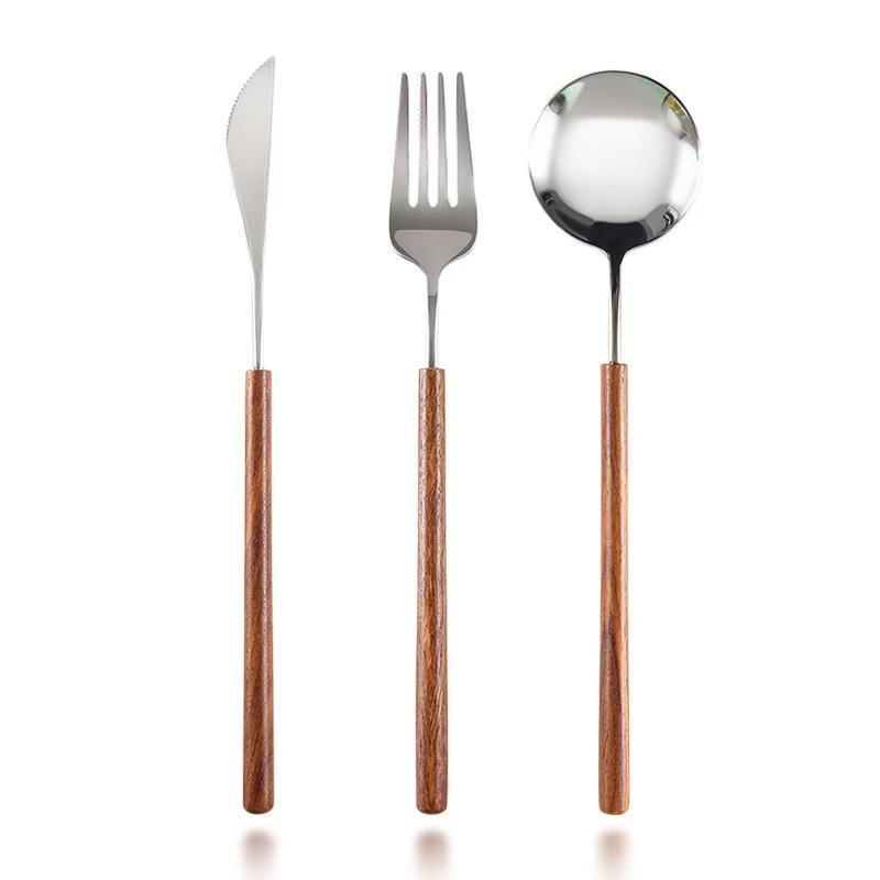 304 stainless steel rosewood handle knife, fork and spoon Japanese wooden handle knife, fork and spoon Western restaurant steak knife, fork and spoon