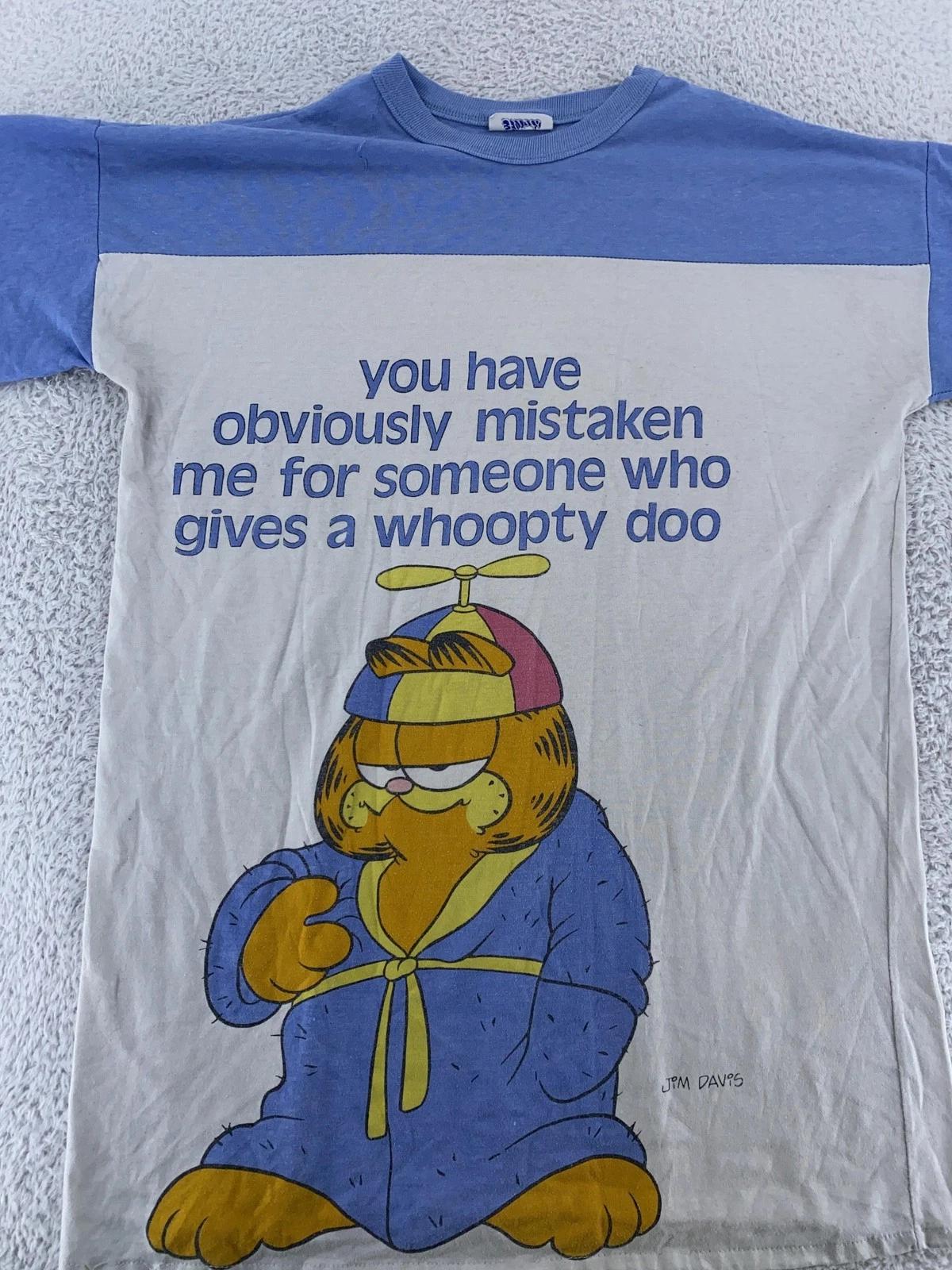 

Vintage 80s Garfield Whoopty Doo Jersey T-Shirt Large Joke Comic Cat Cartoon S