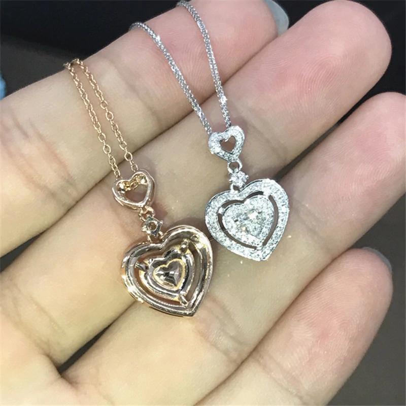 Huitan Luxury Heart Pendant Wedding Necklace for Women  Color/Gold Color Inlaid Shiny Cubic Zirconia Fashion Neck Jewelry