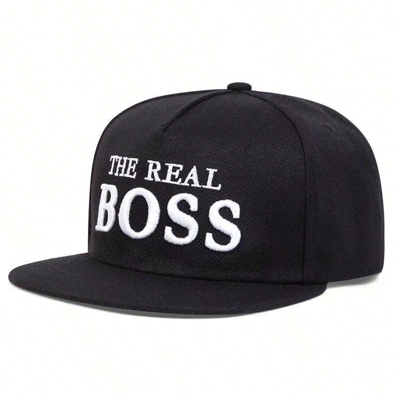 Unisex THE REAL BOSS Broderi Snapback Hat Justerbar Flat Top Baseball Cap Utendørs Reise Dame Luer Solkrem Hat Sports Caps