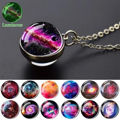 Multicolor Planet Glass Ball Necklaces Galaxy Universe Outer Space Glass Ball Pendant Necklace Women Jewelry Gift