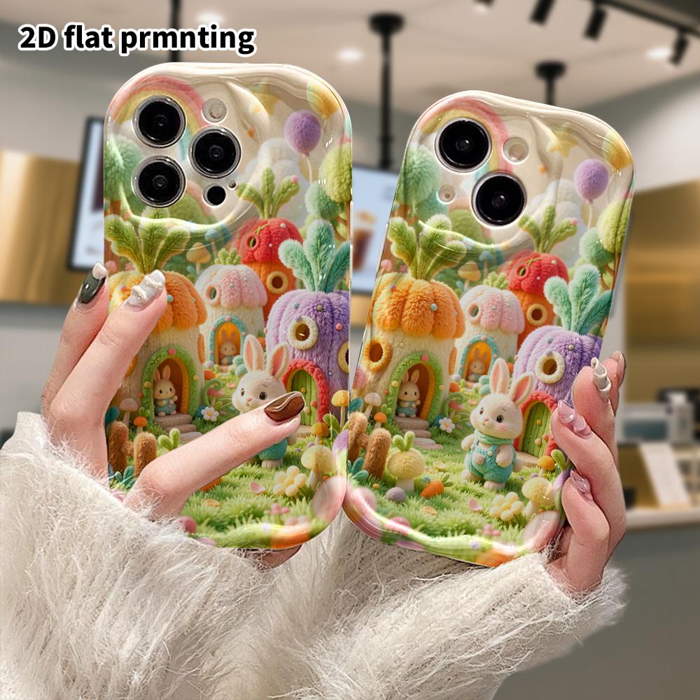 Phone Case: 2D Flat, Suitable for iPhone 18, 17, 16, 15, 14, 13, 12Pro Protective Case, Bunny Paradise, Perfect Christmas and Halloween Holiday Gift