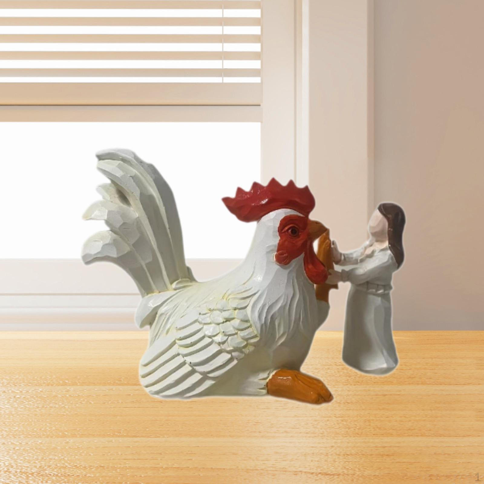 

High Five Chicken Statue Resin Sculpture Friend Gift Miniature Animal Figurine Desk Ornament