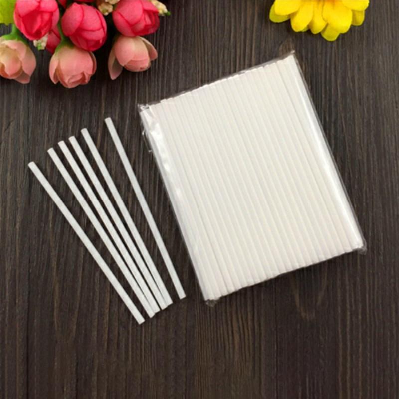 100 Plastic Lollipop Sticks Food Grade White Tube Candy Baking Plastic Sticks