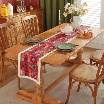 Runner da Tavola Placemat Jacquard Pittura a Olio Copritavolo per Fondo Letto Pianta Fiore Tovaglia con Nappe