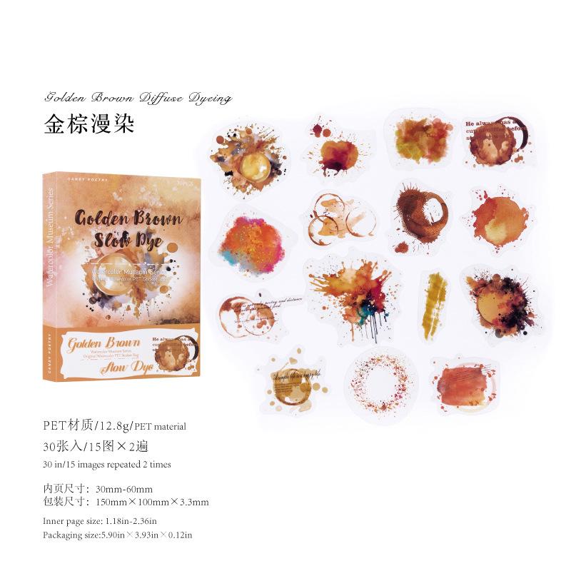 30 pcs/pack Watercolor splashes Style PET Stickers Adhesive Diy Hand Account Diary Album Scrapbooking Junk Journal Supplies