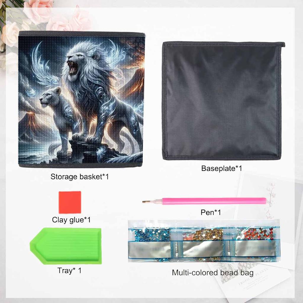 A White Male Lion 5D Diamond Painting Storage Basket Full Round Drill Mosaic Diamond Embroidery Cross Stitch Kits Home Decor Home Decor