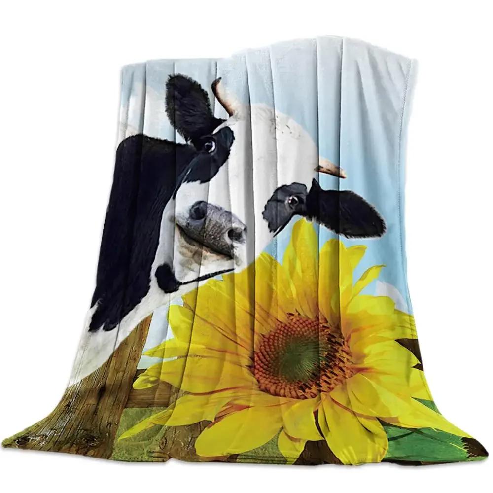 Cow Pattern Flannel Fleece Bed Blanket Bedspread Coverlet Bed Cover Soft Lightweight Warm Cozy Throw Blankets Queen King Size