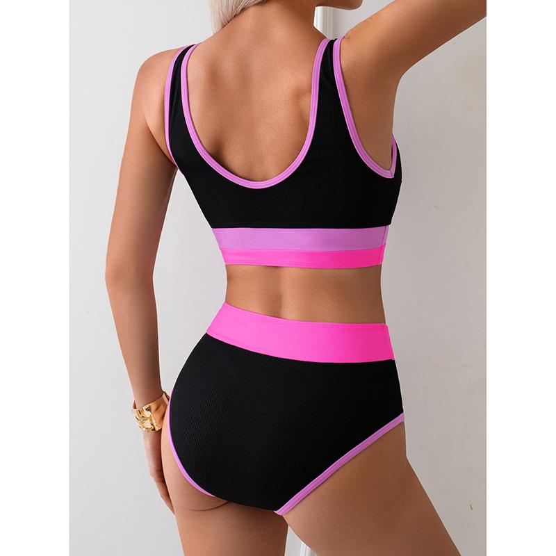 2026 New Summer Swimwear Bikinis Set Sexy High Waist Block Color Bikini 2 Piece Set Women Split Swimsuit Beach Bikinis