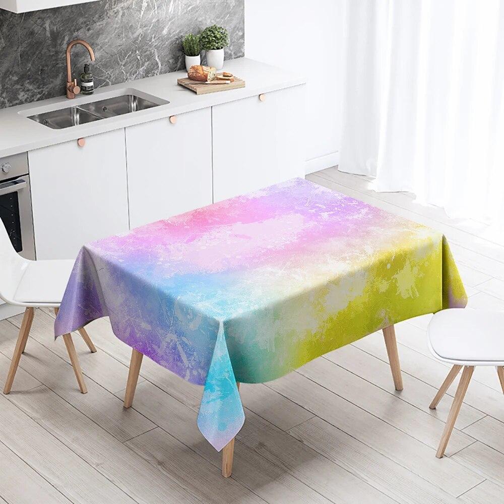 Față de masă color Tie Dye asortată Anti-pete impermeabilă Masă de bucătărie dreptunghiulară Decorare acasă