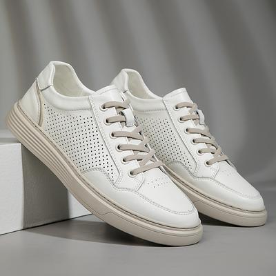 Summer Hollow Out Outdoor Breathable Shoes Sports Jogging Soft Sole Casual Shoes Men's Leather Shoes Lace Up Skateboard Shoes