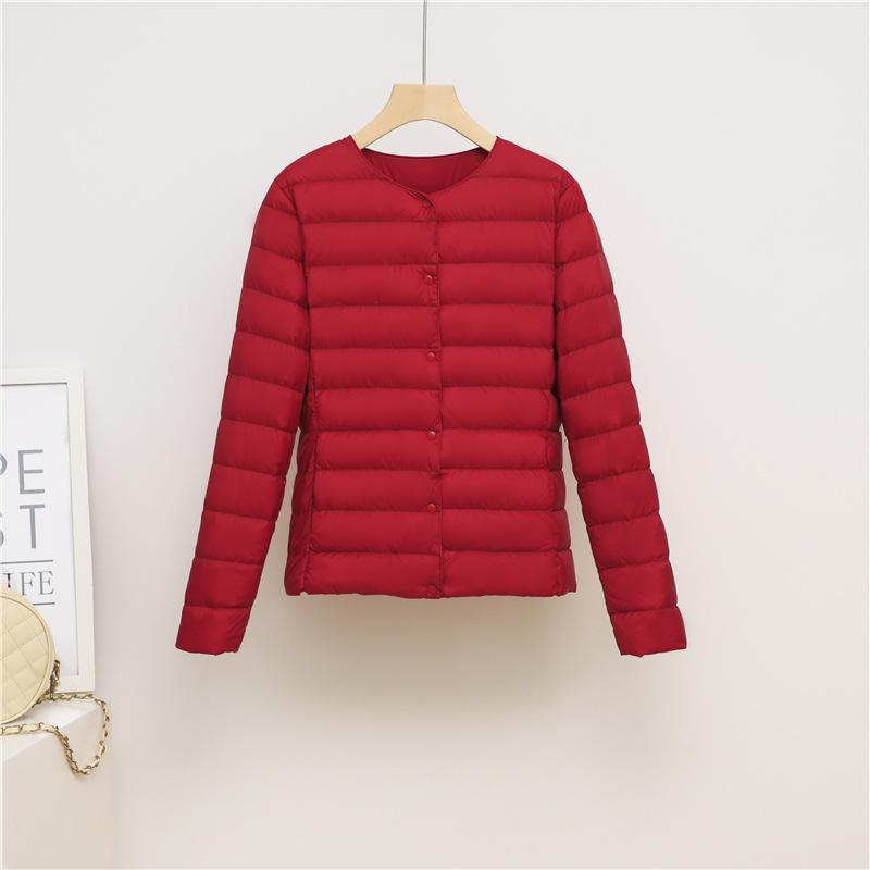New Light and Thin Round Neck V-neck Down Jacket Women's Warm Liner Short Large Size Jacket Autumn and Winter Women's Collarless