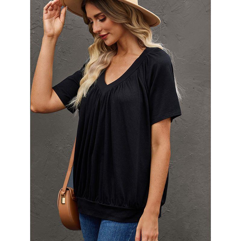 V Neck 2024 Summer Pure Color Thin Loose-Fitting Casual T-shirt