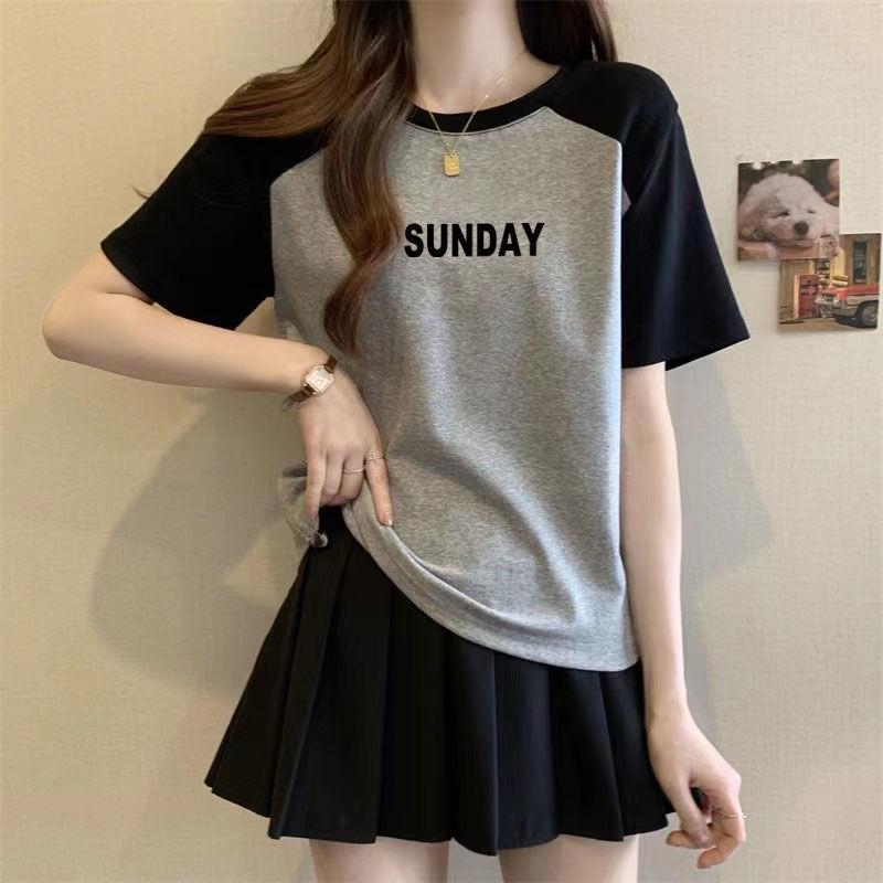 Tričko s krátkým rukávem Dámské Vintage Harajuku Šedý svetr Mikiny Tenký top s kulatým výstřihem Retro Patchworková trička