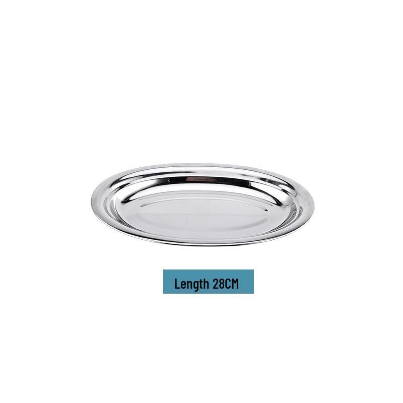 304 Stainless Steel Deep Oval Fish Plate: Thickened Egg-Shaped Dish for Steaming, BBQ & More. Ideal for Home Dining.