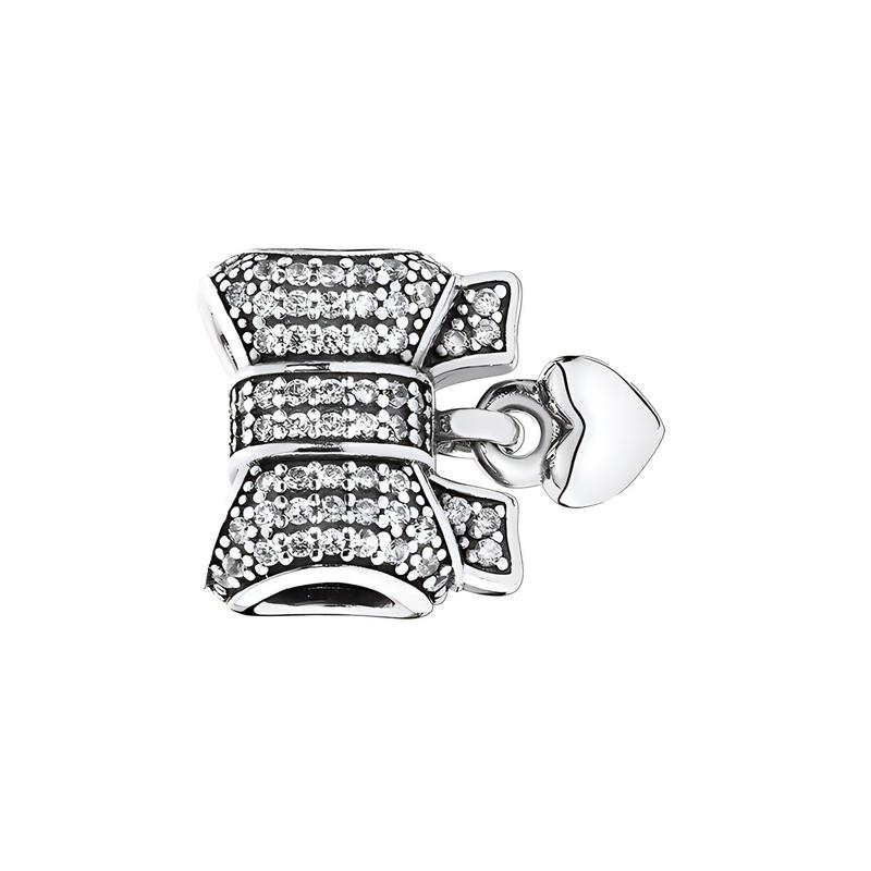 Pandora 925 silver zircon silver shiny bow beads for women 791776CZ