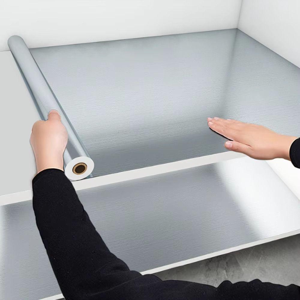 Stainless Brushed Silver Vinyl Wallpaper PVC Material Removable Wallpaper  House Appliance