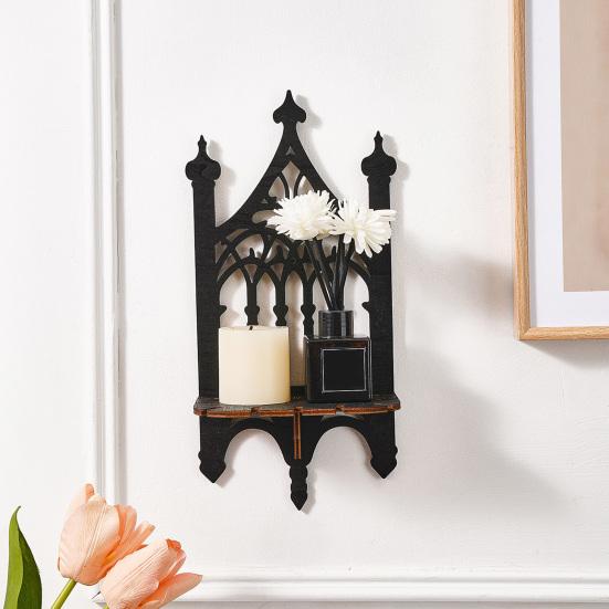 Gothic Throne Wall Floating Shelf Black Wooden Wall Mount Display Shelf Decoration Living Room Bedroom Bathroom Storage Rack