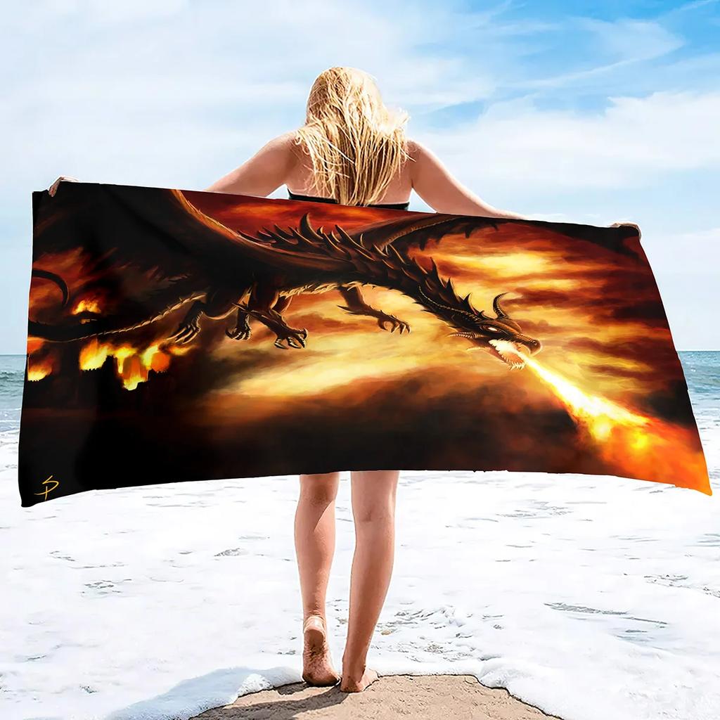 Majestic Dragon Bath Towel - Fantasy Design, Soft Absorbent, Perfect for Summer Fun, Adds Adventure to Your Beach Days