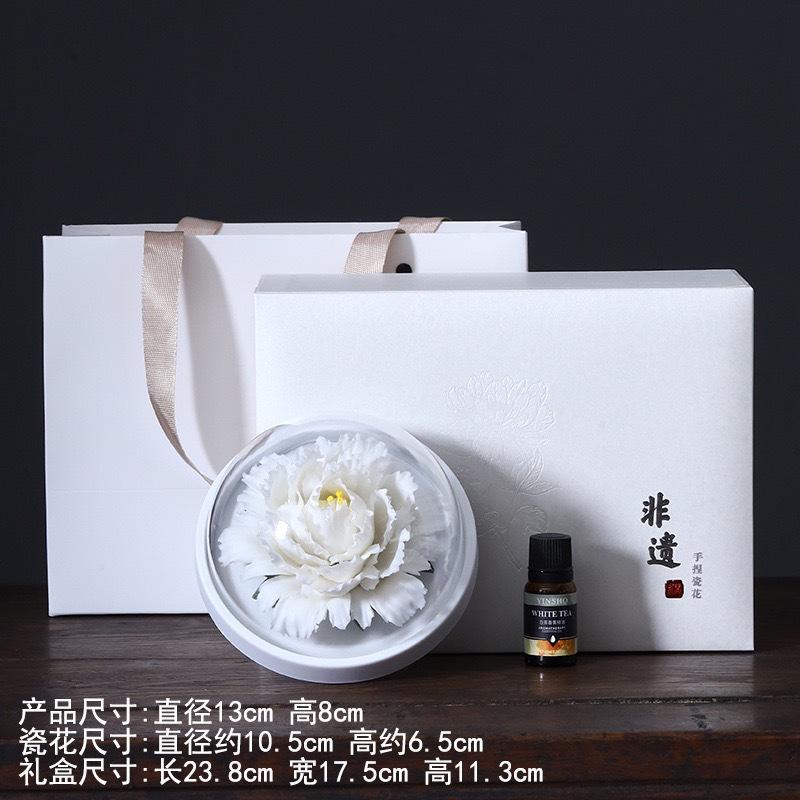 Hand-Made Porcelain Peony Diffuser Incense Burner Luxury Floral Essential-Oil Stone Re-Usable Home Fragrance & Gift Décor
