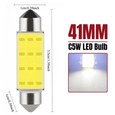 41mm C5W LED Bulbs: 12V, 6500K COB White. CANBUS Compatible for Interior, Dome, Reading, Trunk, and License Plate Lighting