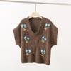 Dimanaf 2025 Autumn Women Bat Vest Sweaters Embroidered Flowers Knitting Buttons Casual Style Loose Sweater