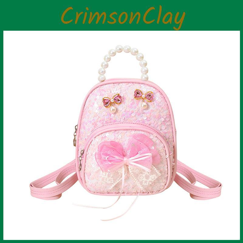 Backpack Fashion Kids With Artificial Pearl Hand Held And Bow Decor For Daily