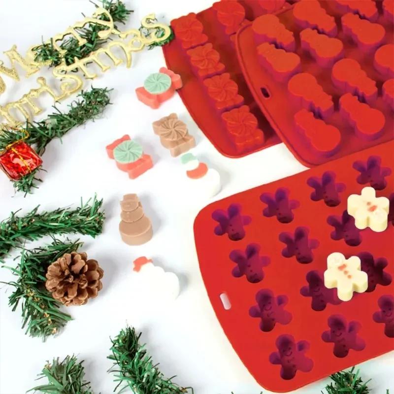 Christmas Cookie Molds Gingerbread Man Snowman Snowflake Chocolate Mold DIY Xmas Cookie Candy Mold Gummy Drop Mold Cake Tools