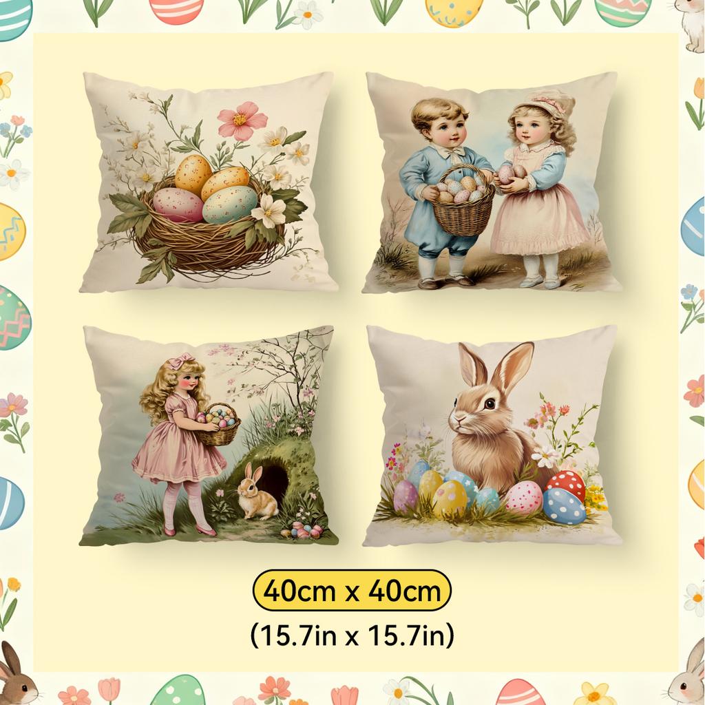 Easter Vintage Illustration Cushions Pillowcase Polyester Cushion Cover Throw Pillow Pillowcover Home Car Sofa Decor