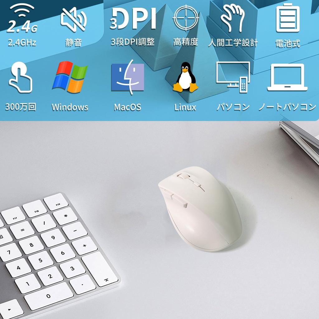 Wireless DPI 6 High Compatible with and Laptops Mouse, 3-Level Adjustable, USB, Buttons, 2.4GHz, Quiet, Cordless, Ergonomic, Battery-Operated,