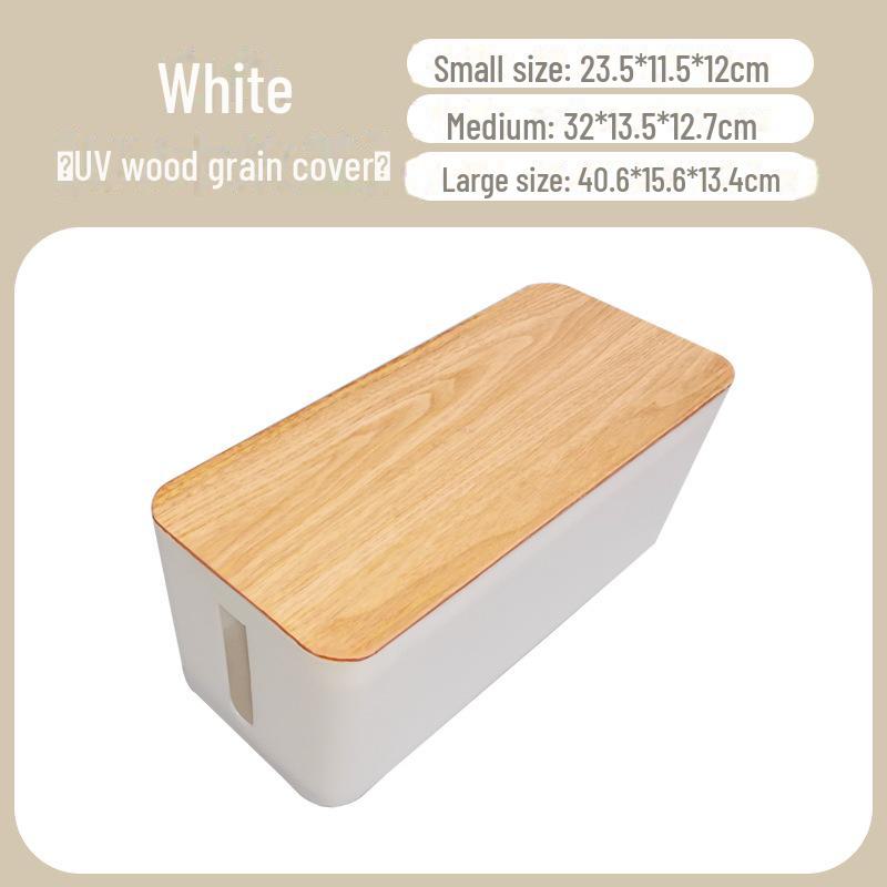 "Wood Grain Multi-Function Desktop Cable Organizer Box"