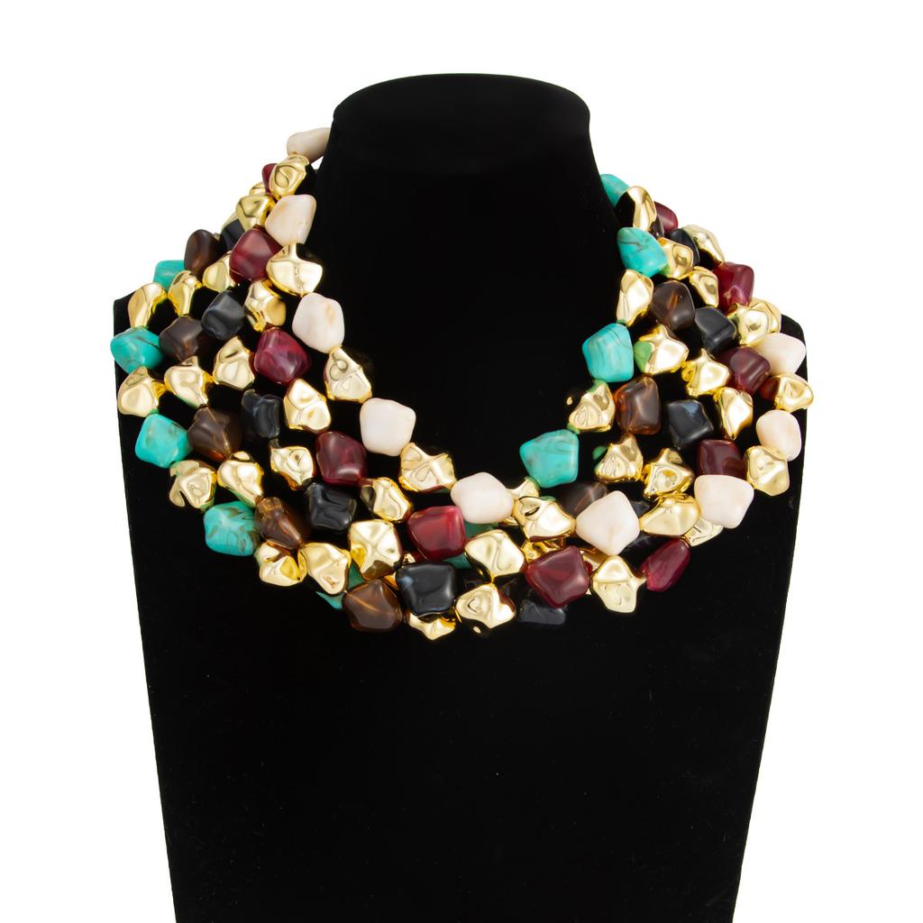 Irregular Acrylic Resin Necklace Bracelet Jewelry Set for Women Vintage Beads Chain Choker Bangle Gift