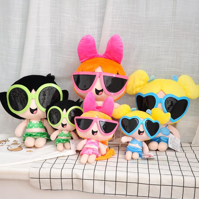 23cm 35cm Cartoon Anime Powerpuff Girls Plush Toys Cute Beach Dress Stuffed Dolls For Girls Gift