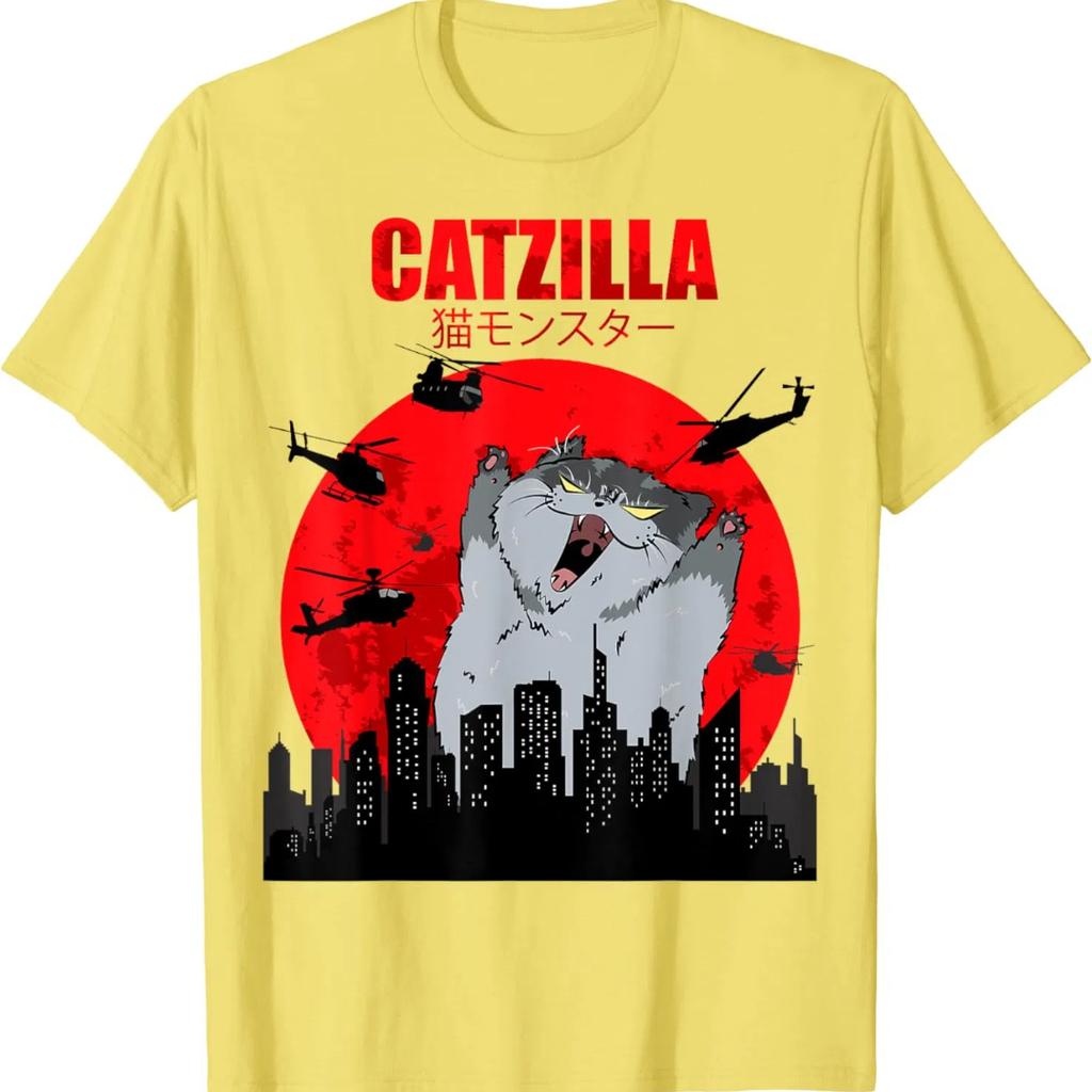 

Funny Cute Art Japanese Cat Graphic For Cat Lover Catzilla T-Shirt Cotton Comfortabel Oversized Y2k Streetwear Hip Hop Female Male Clothing XXXL синій
