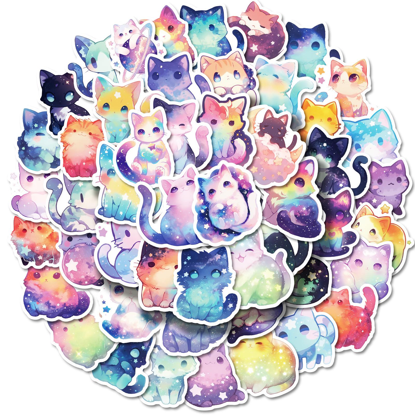 

50 Pcs Dreamy Starry Cat Stickers, Creative Cosmic Cartoon Decals for Journal, Luggage, Tech Cases, Unique Christmas Gifts kids