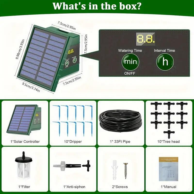 1pc DIY Solar-Powered Automatic Drip Irrigation System  for Raised Beds Greenhouses Vegetable Gardens Balcony Hanging Plants