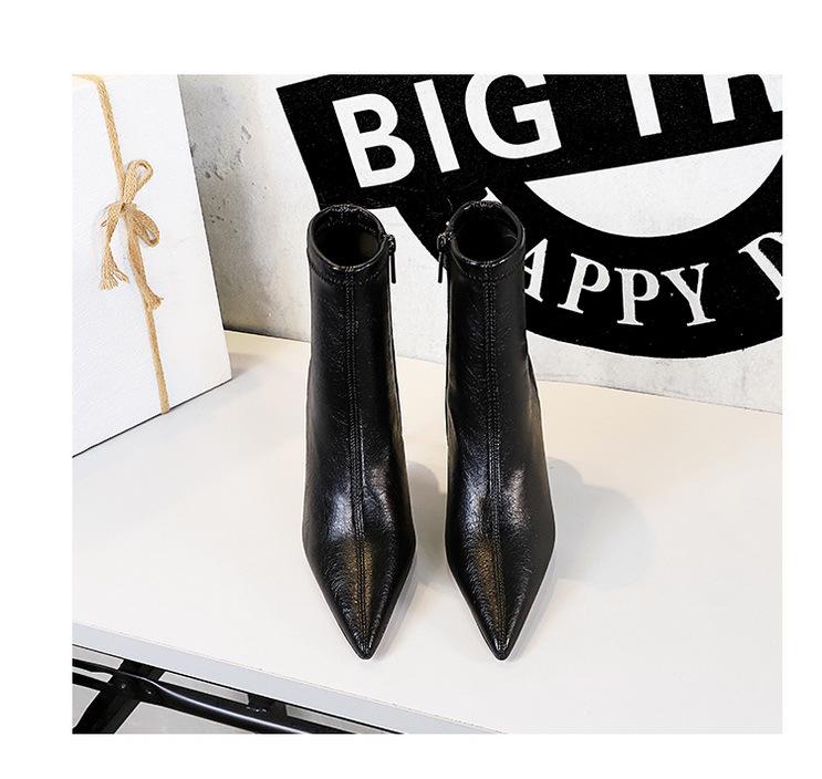 Retro Europäische & Amerikanische Stiletto Stiefeletten mit Seitlichem Reißverschluss - Damen Winter Spitzschuh Hoher Absatz Kurze Stiefel